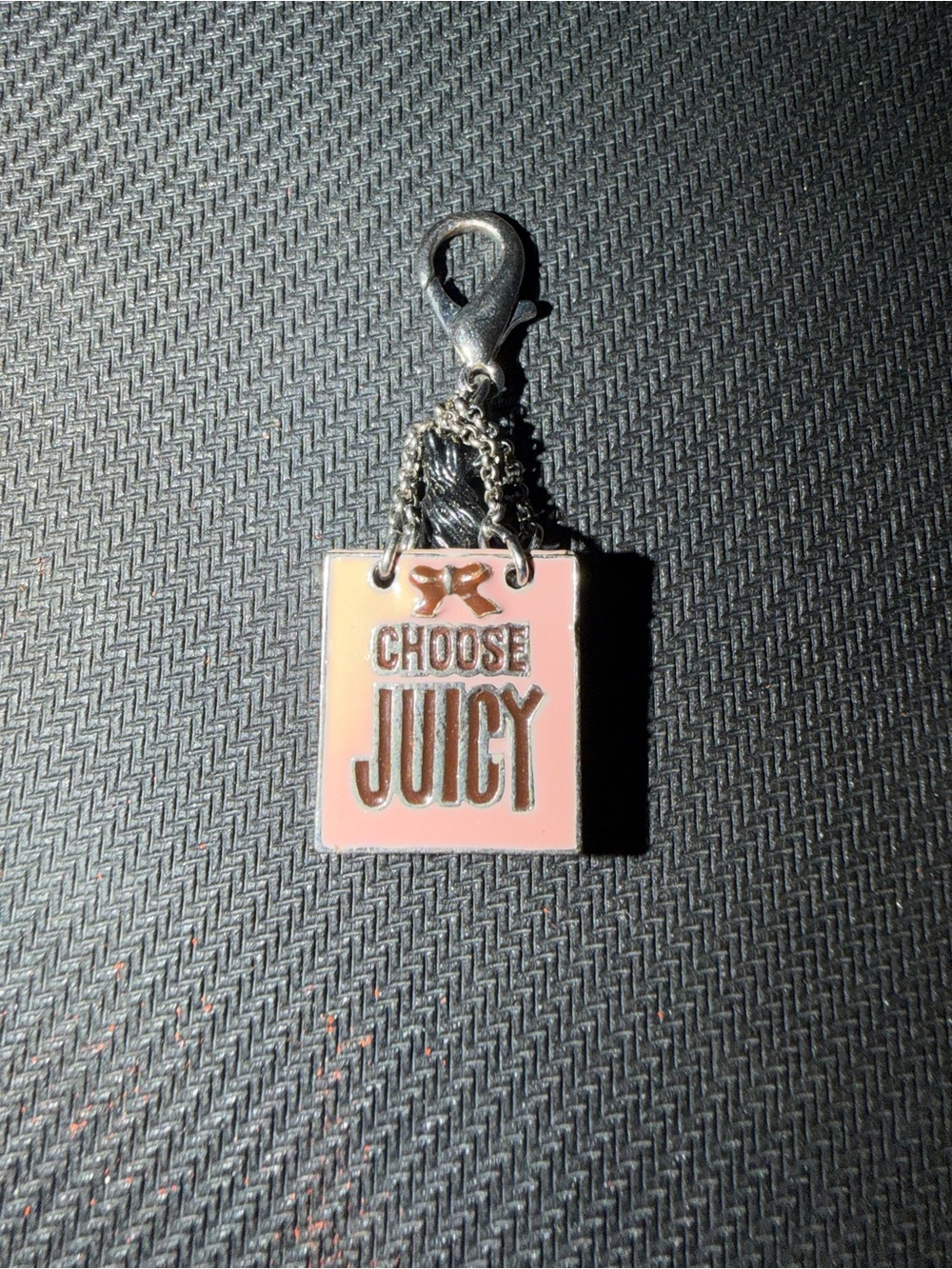 Juicy Couture Pink 'Choose Juicy' Square Charm with Silver Hardware